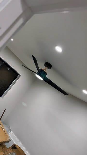 Finished ceiling fan and downlight installation